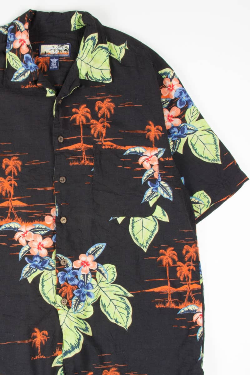 Black & Neon Floral Hawaiian Shirt