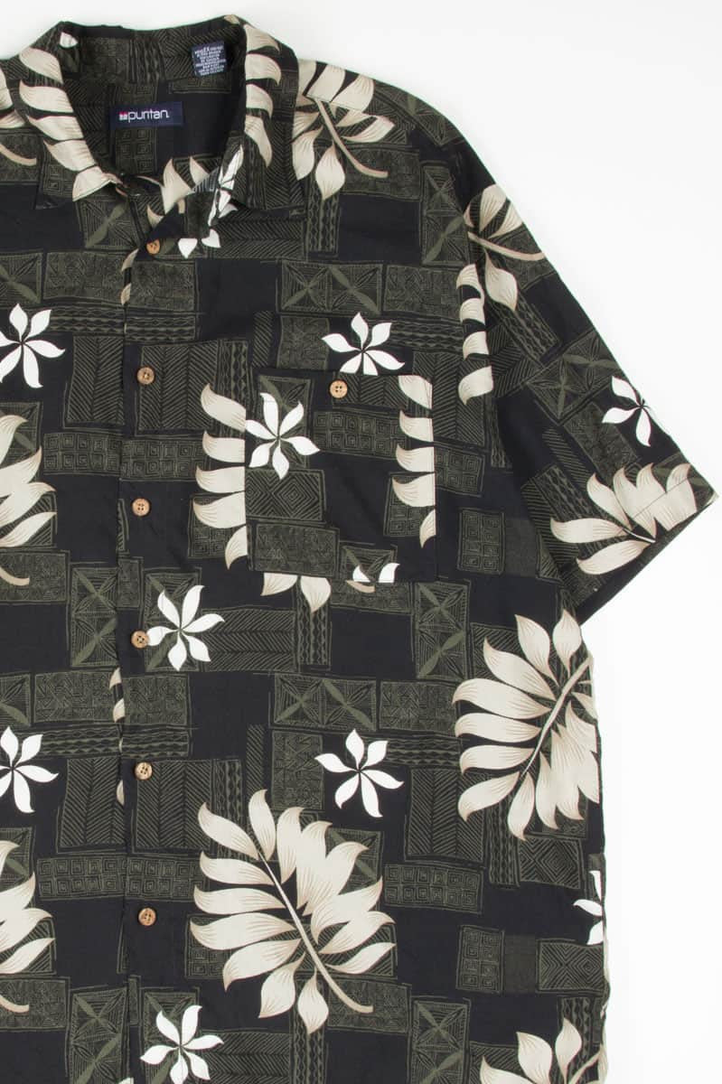Black Tribal Leaf Pattern Hawaiian Shirt