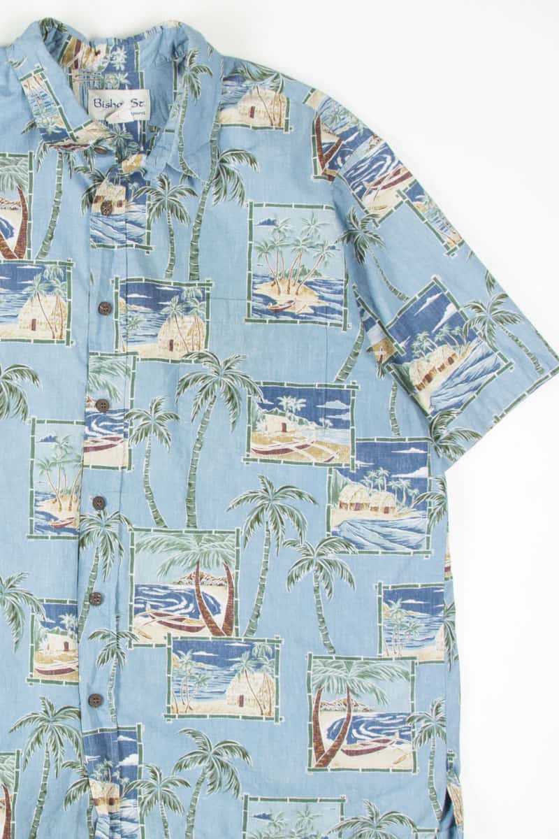 Blue Palm Tree Pictures Hawaiian Shirt