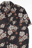 Black 90s Hibiscus Print Hawaiian Shirt 1806