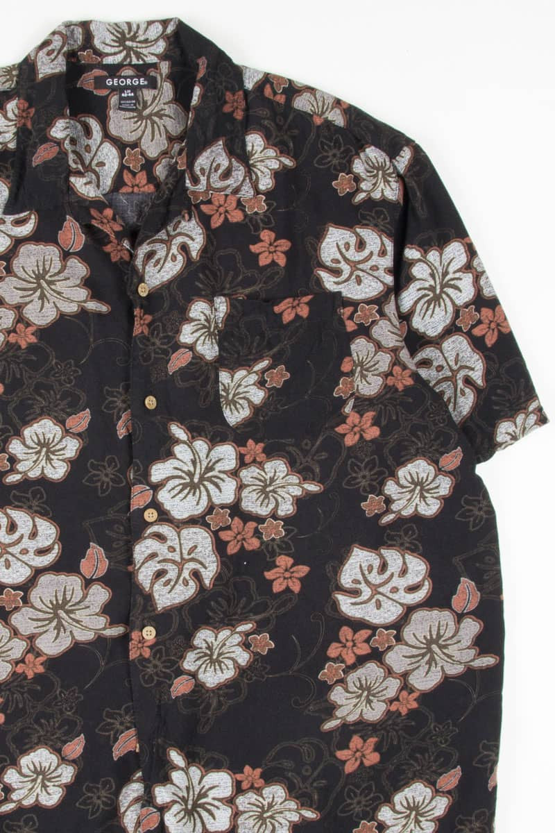 Black 90s Hibiscus Print Hawaiian Shirt 1806