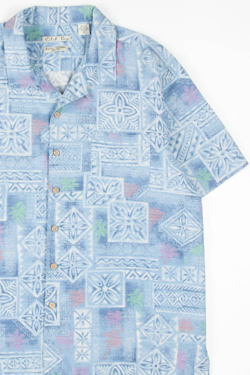 Blue Geometric Patterned Silk Hawaiian Shirt 1838