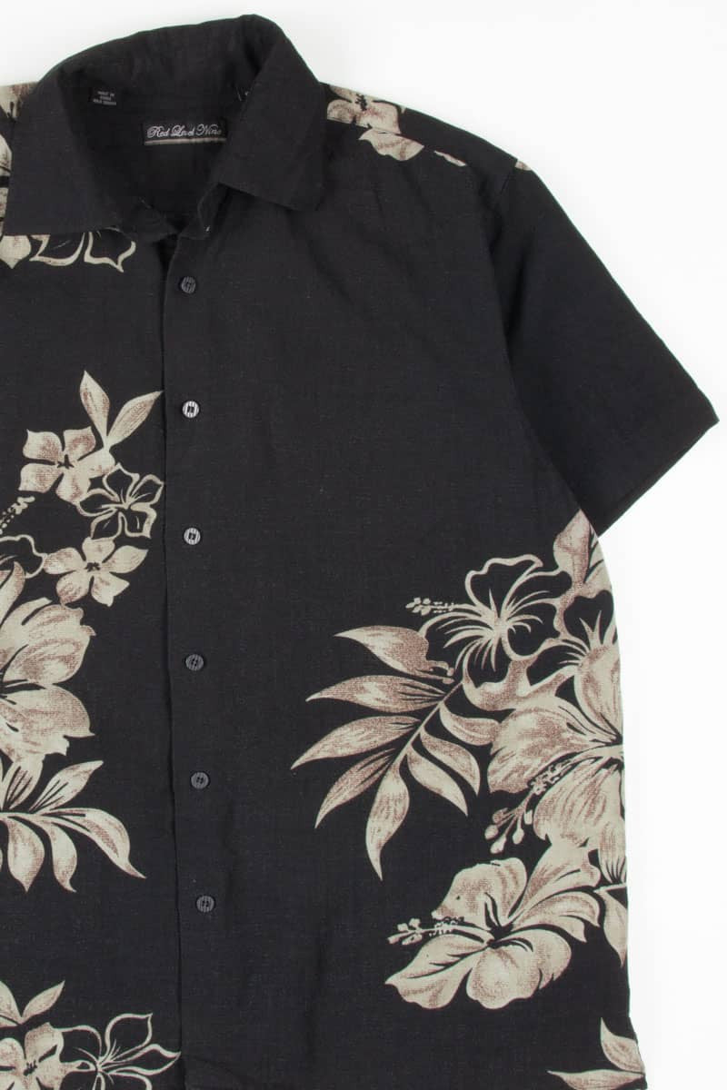 Black Large Print Hibiscus Hawaiian Shirt 1844