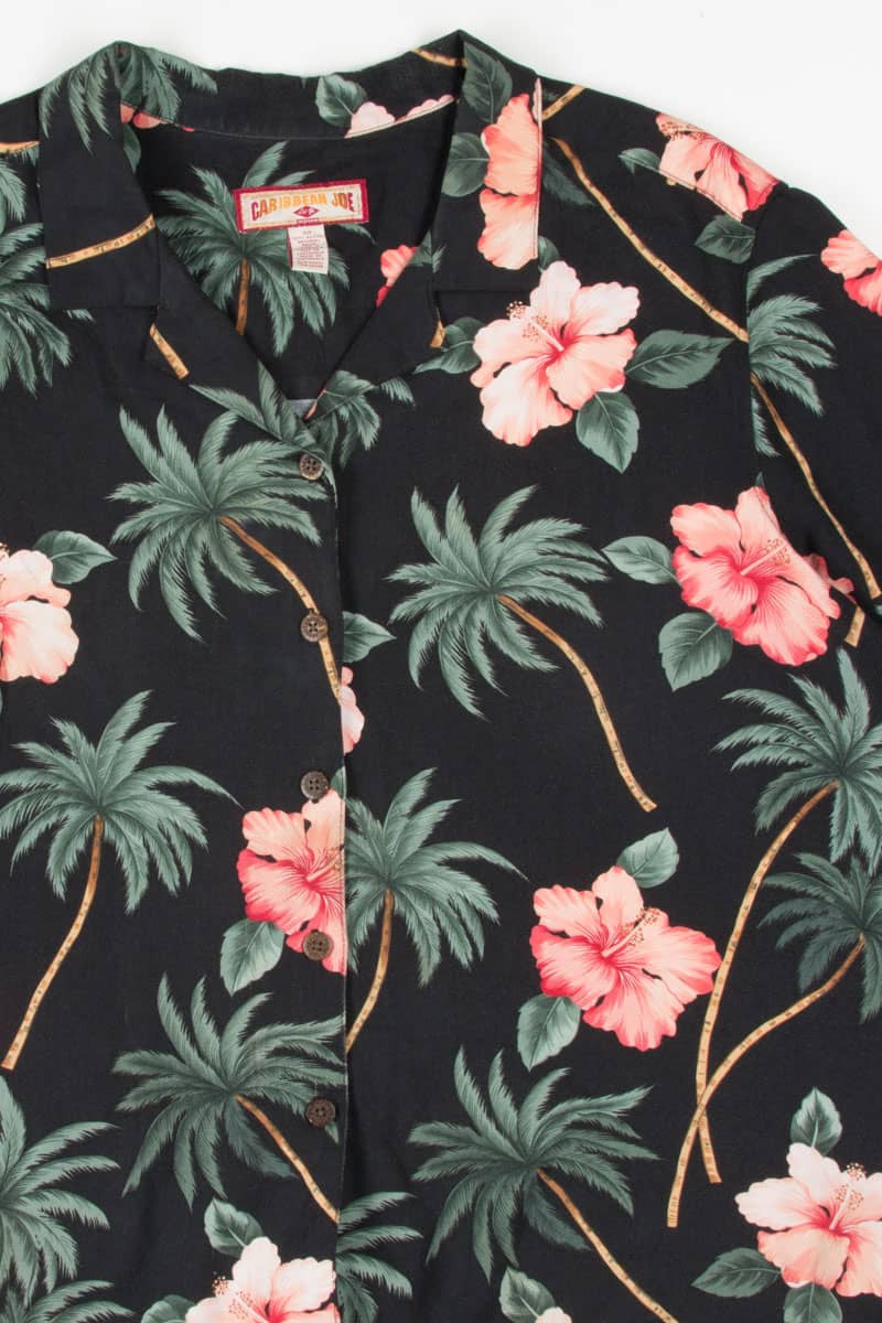 Black & Pink Hibiscus Print Hawaiian Shirt 1849