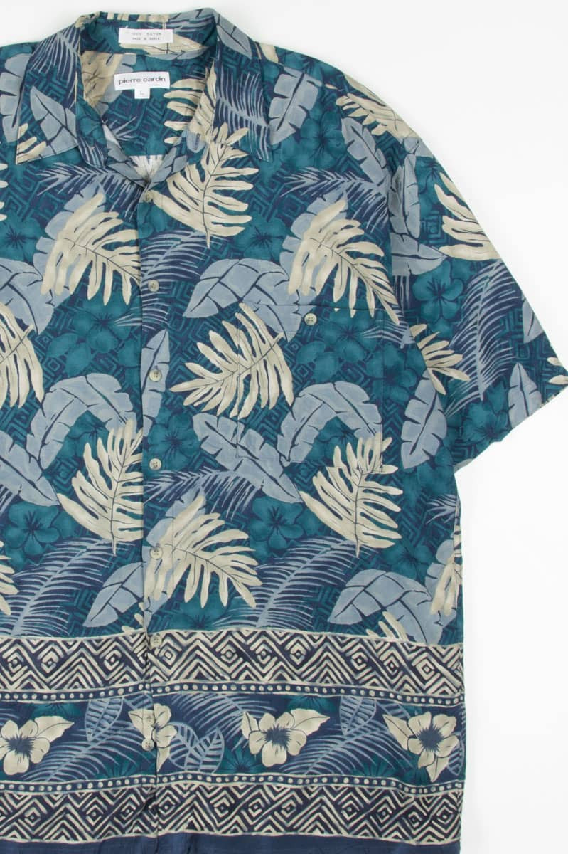 Teal Leaf Print Hawaiian Shirt 1868