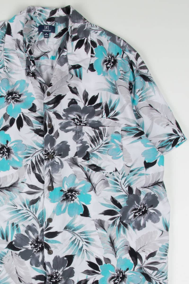 Teal Watercolored Floral Hawaiian Shirt 1872