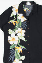 Black Hibiscus Side Stripe Hawaiian Shirt 1886
