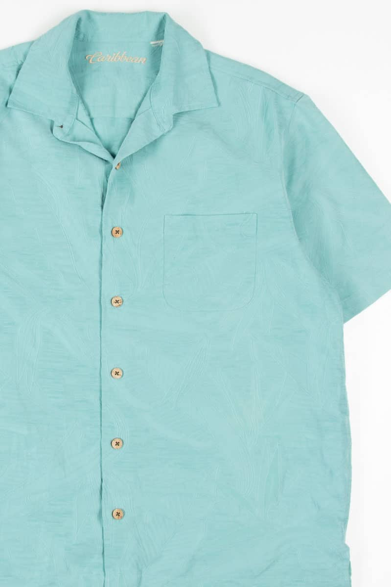 Teal Leaf Print Hawaiian Shirt 1891