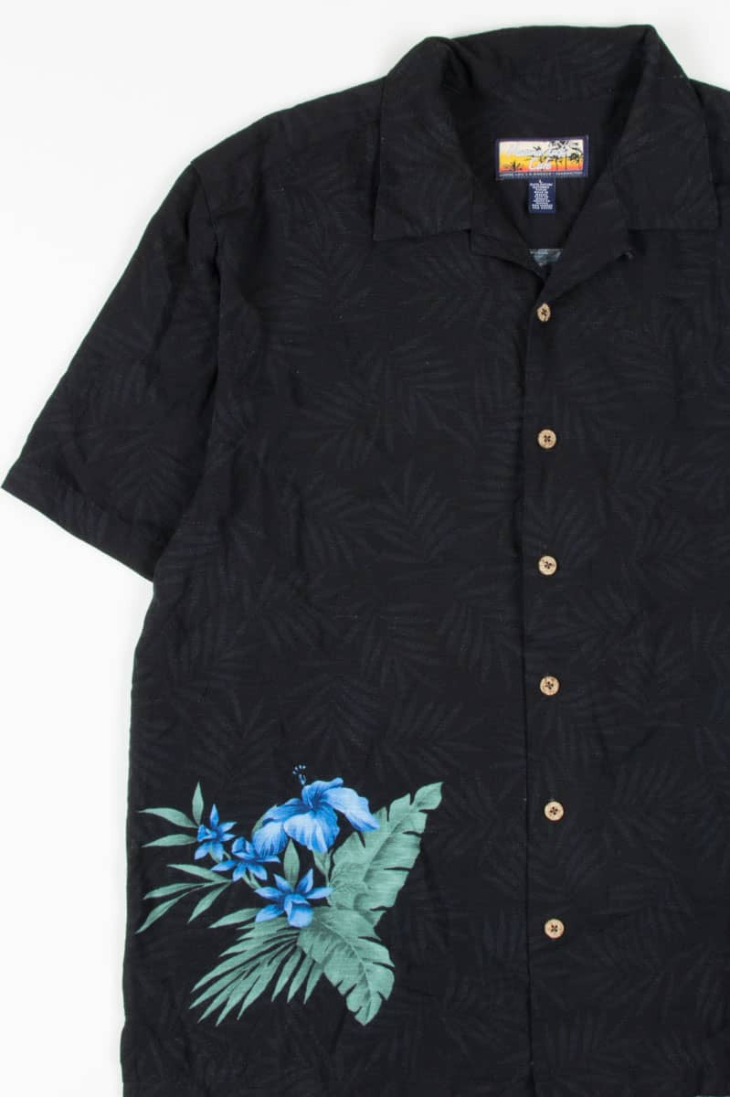 Black & Blue Tropical Floral Hawaiian Shirt 1894