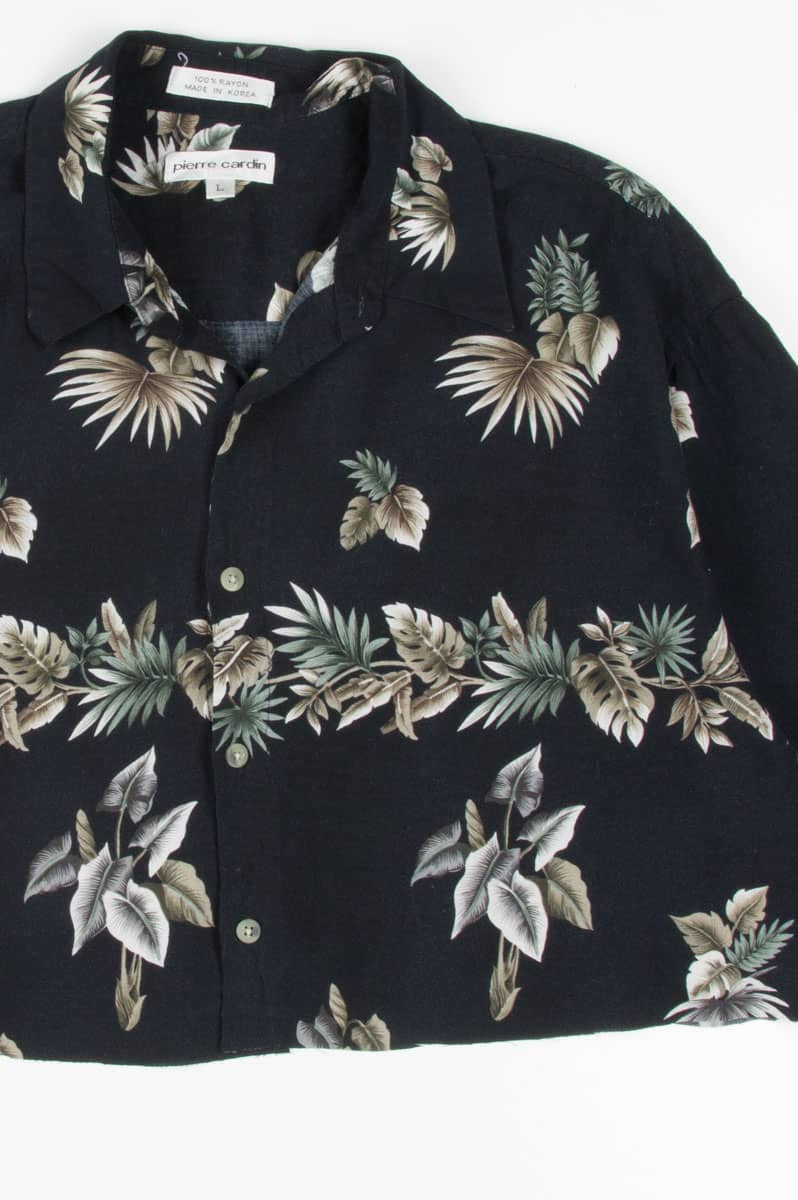 Black Leaf Border Cropped Hawaiian Shirt 1924