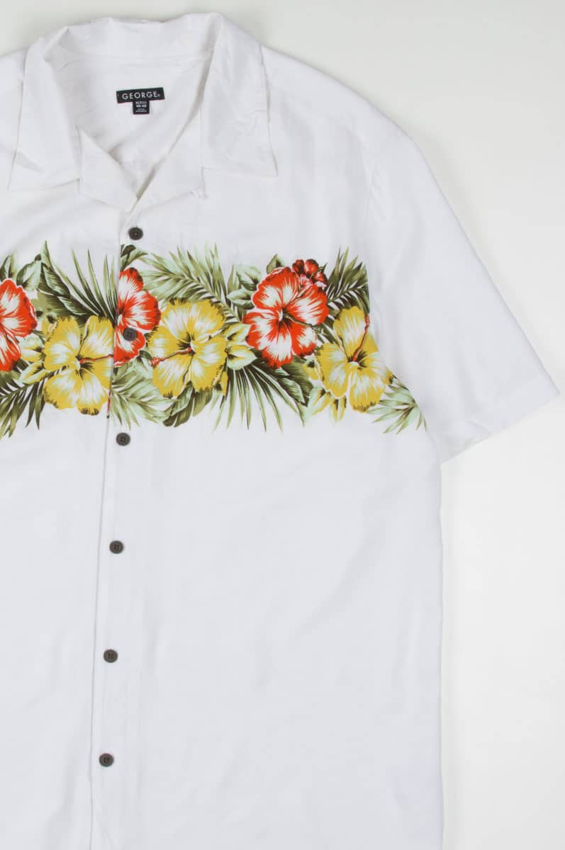 White Hibiscus Border Hawaiian Shirt 1926
