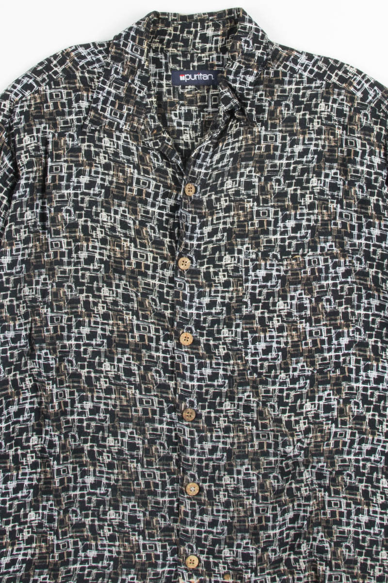 Black Abstract Vintage Button Up Shirt