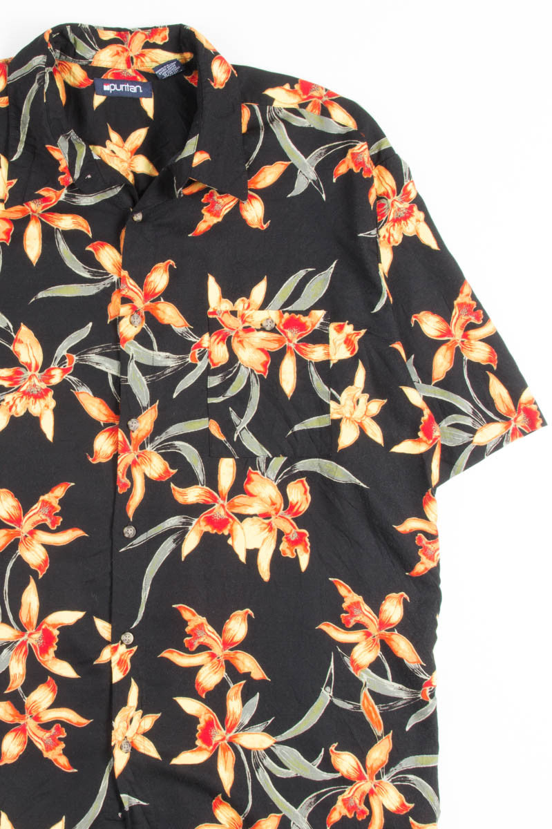 Black & Orange Floral Vintage Hawaiian