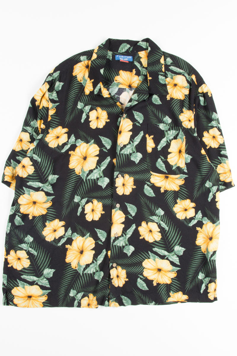Black & Orange Hibiscus Vintage Hawaiian