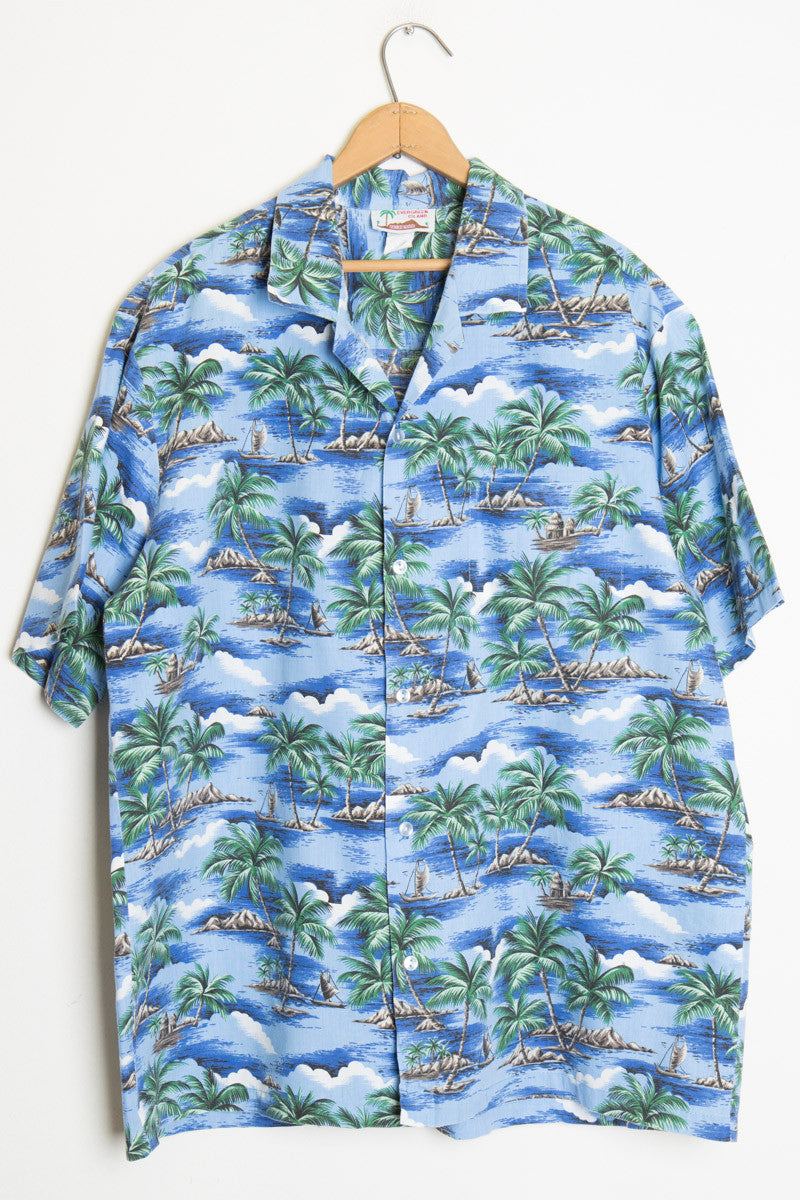 Blue Palm Tree Vintage Hawaiian Shirt