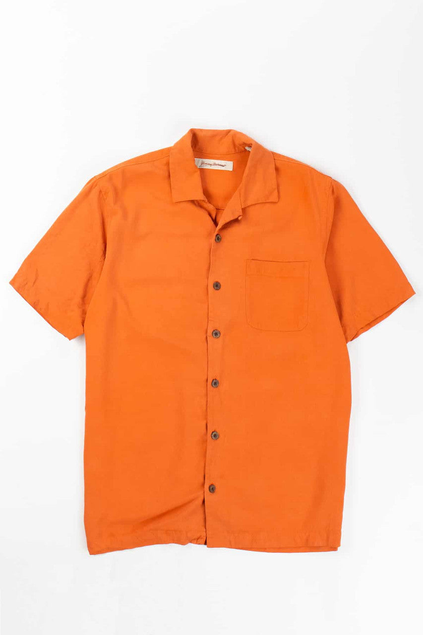 Bright Orange Pocket Woven Hawaiian Shirt