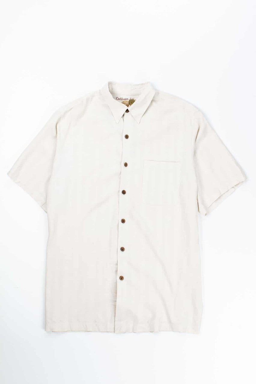 Vintage White Woven Stripes Pocket Hawaiian Shirt