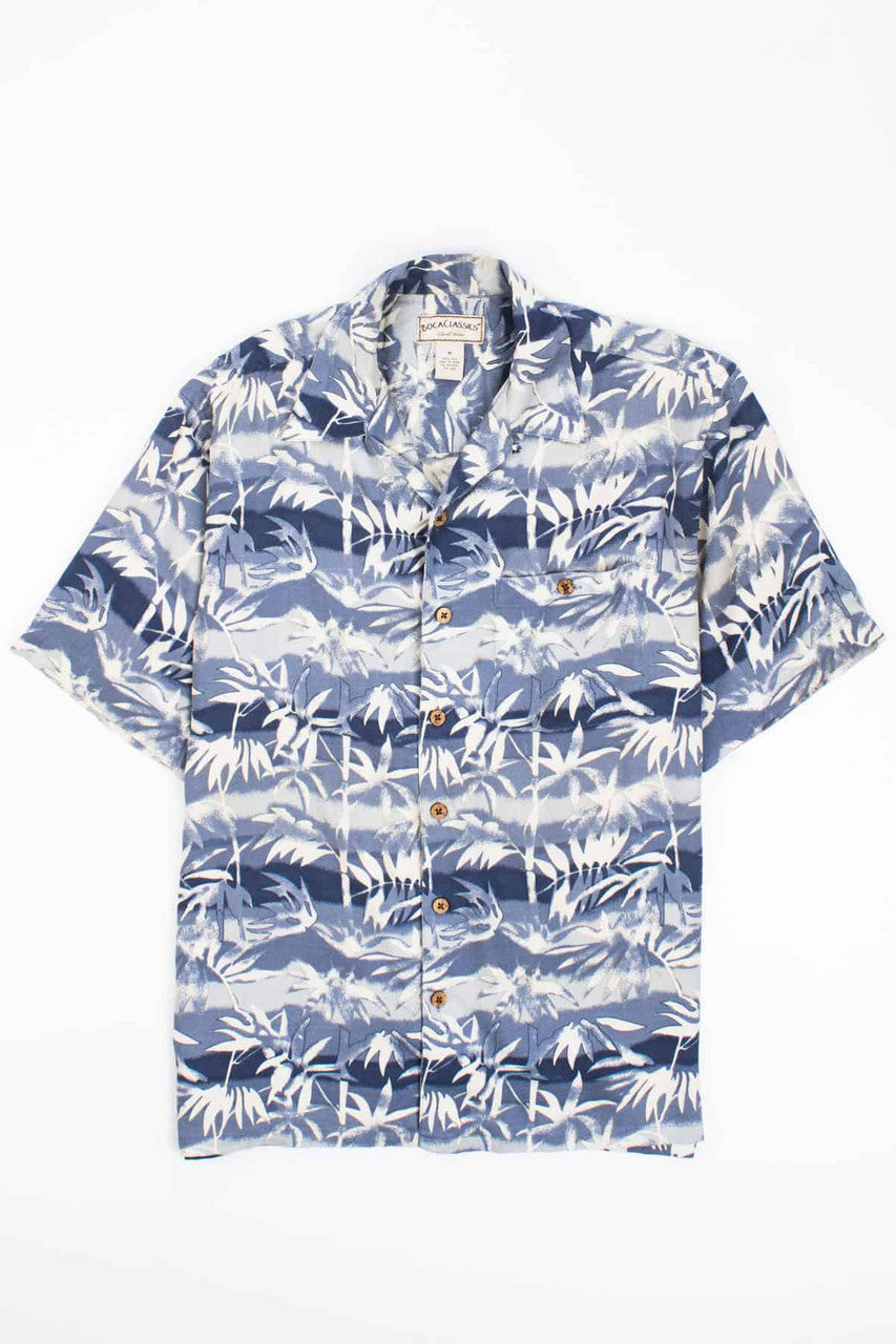 Vintage Blue Palms Silk Hawaiian Shirt