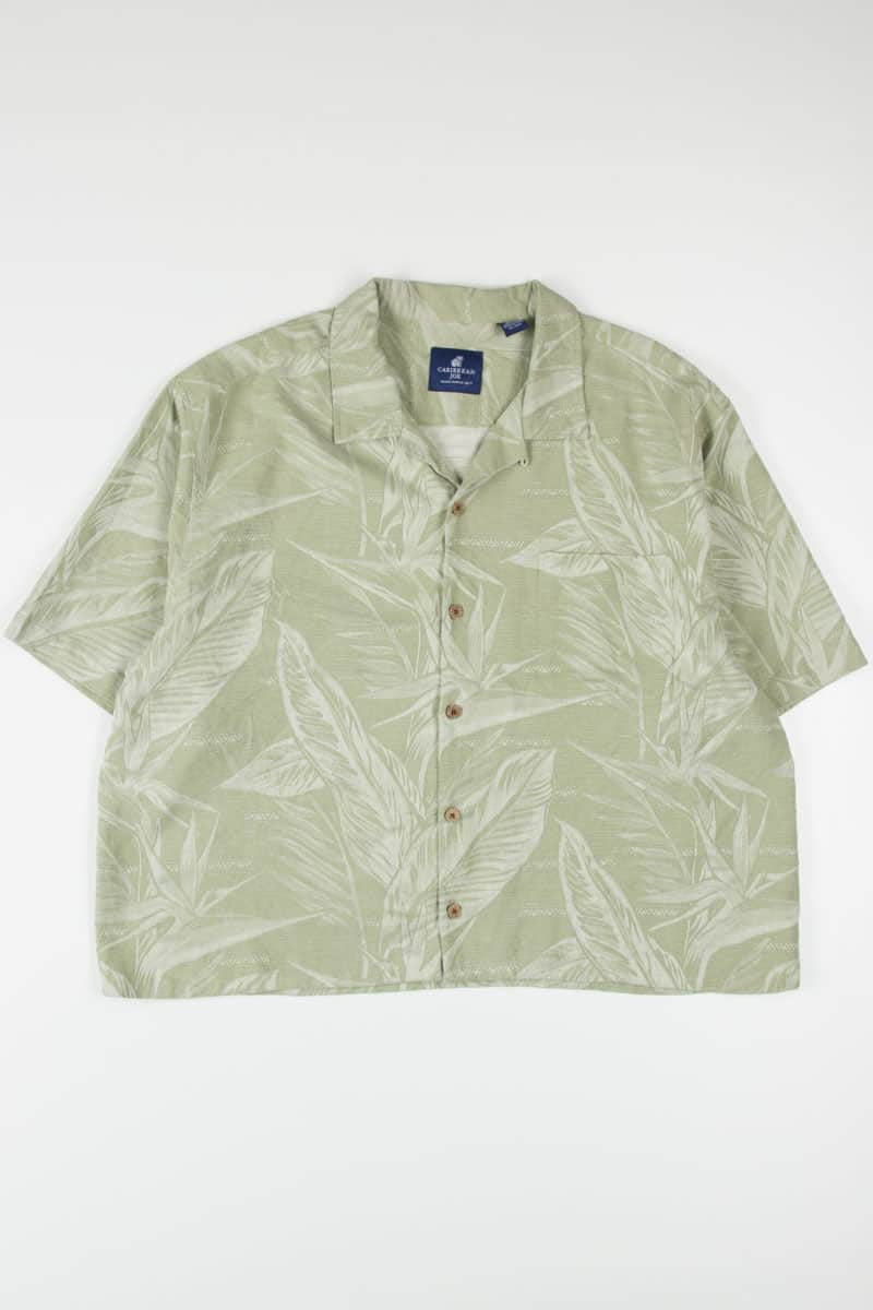 Olive Large Leaf Print Hawaiian Shirt