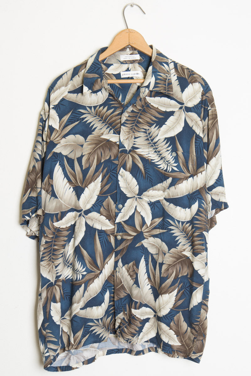 Blue Palm Leaf Vintage Hawaiian Shirt