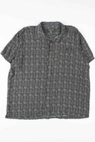 Black Square Patterned Button Up Rayon Shirt