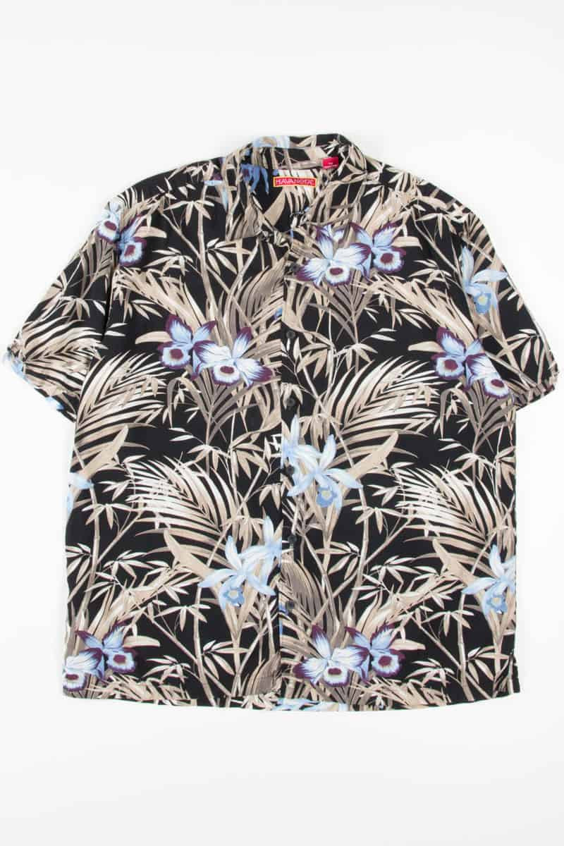 Blue & Black Contrast Tropical Floral Hawaiian Shirt