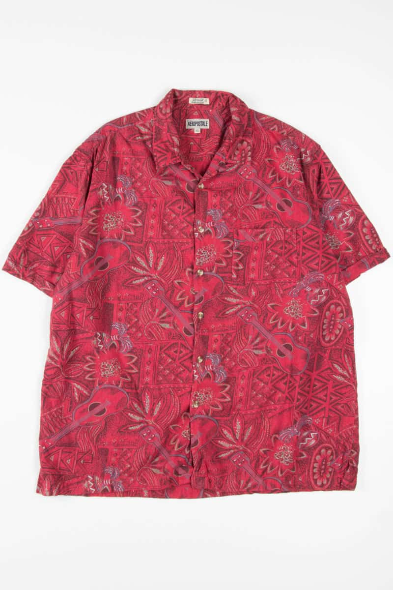 Red Ukulele Print Hawaiian Shirt