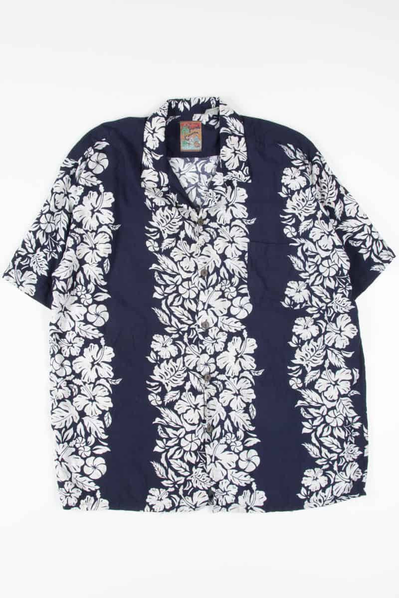 Blue Hibiscus Stripe Hawaiian Shirt