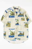 Island Huts Blocked Pattern Hawaiian Shirt
