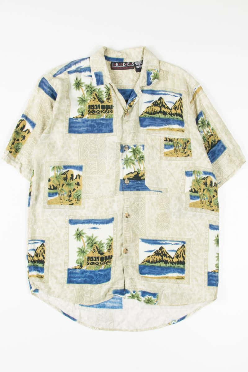 Island Huts Blocked Pattern Hawaiian Shirt