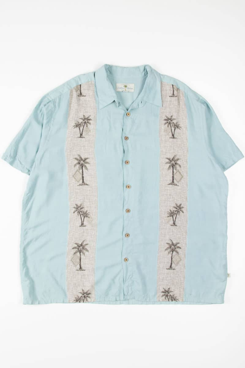 Mint Palm Tree Bowling Striped Hawaiian Shirt