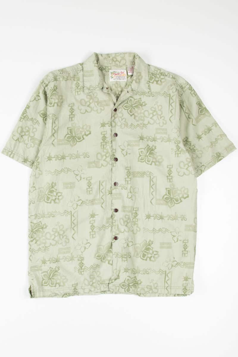 Green Floral Print Hawaiian Shirt