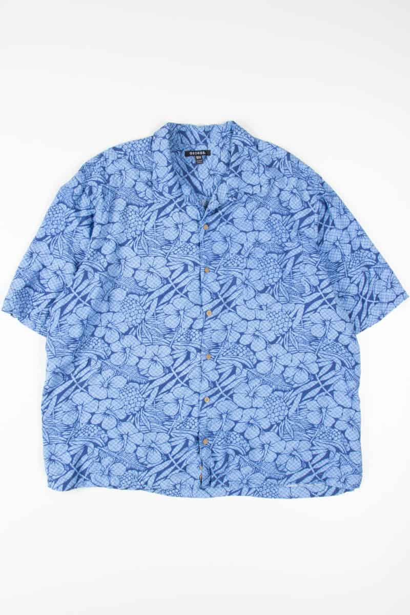 Blue Thatched Floral Hawaiian Shirt