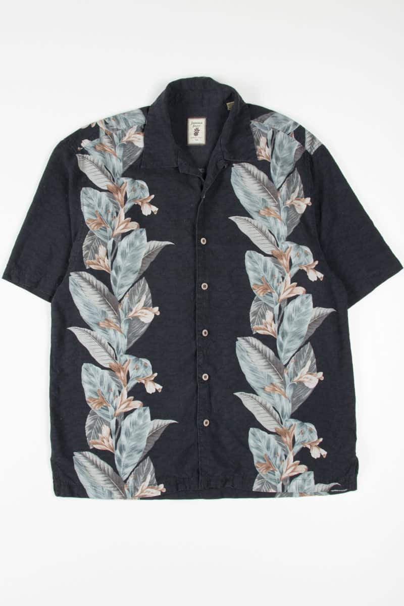 Black Leaves Bowling Stripe Hawaiian Shirt