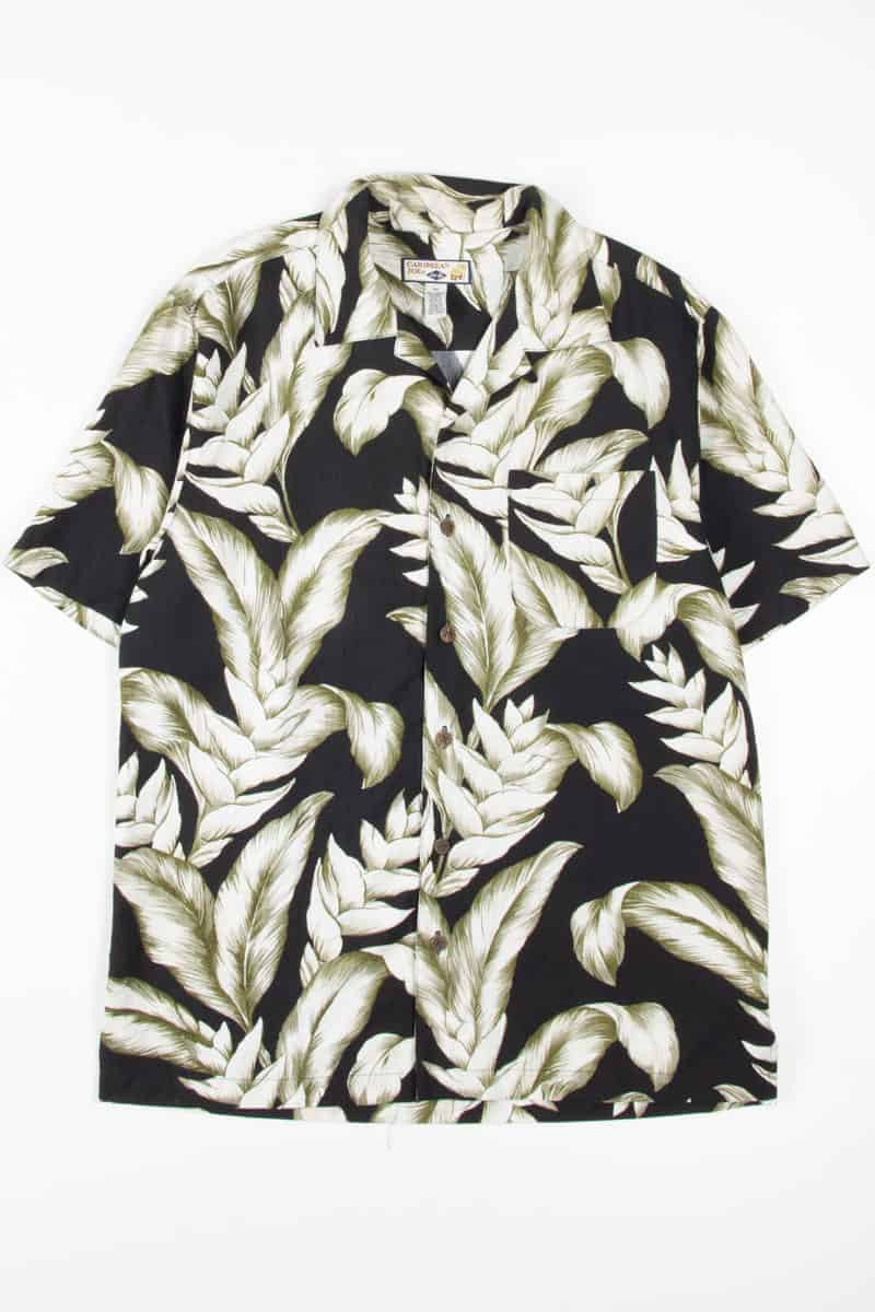 Black Large Leaf Print Hawaiian Shirt