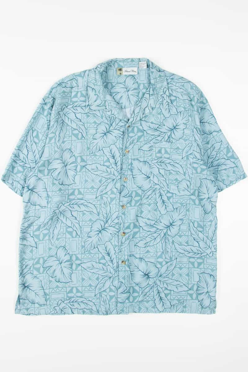 Blue Abstract Leaf Print Hawaiian Shirt