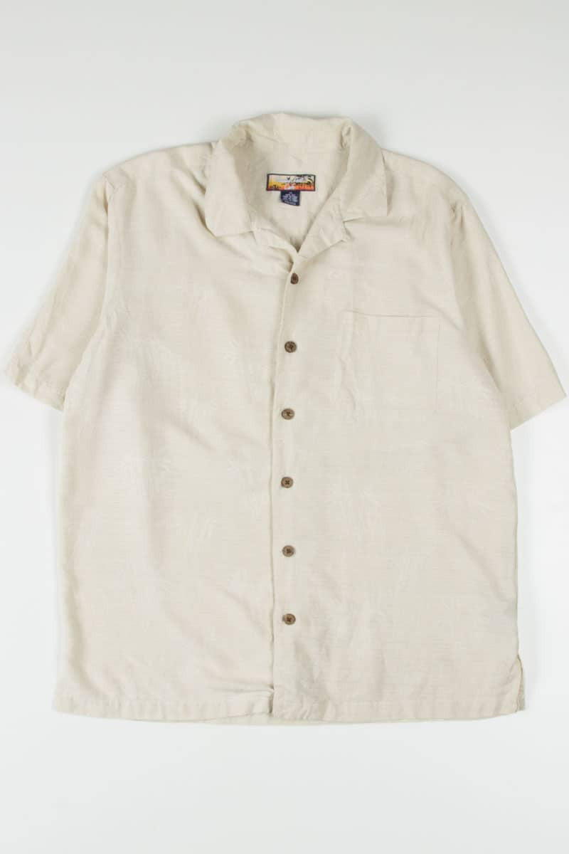 Cream Bamboo Print Silk Hawaiian Shirt