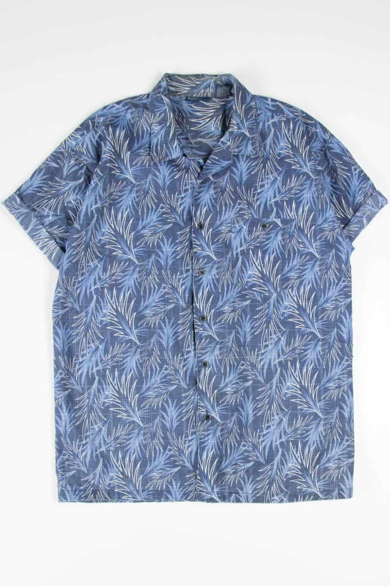 Blue Leaf Print Hawaiian Shirt 1