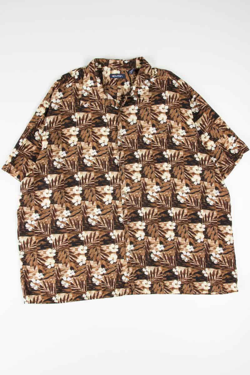 Brown Checkered Hawaiian Shirt