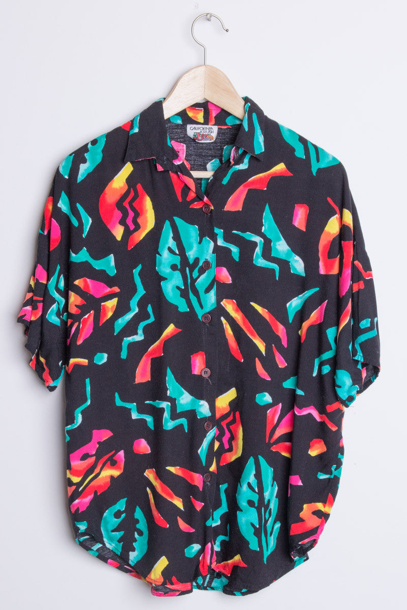 Black 90s Print Vintage Hawaiian