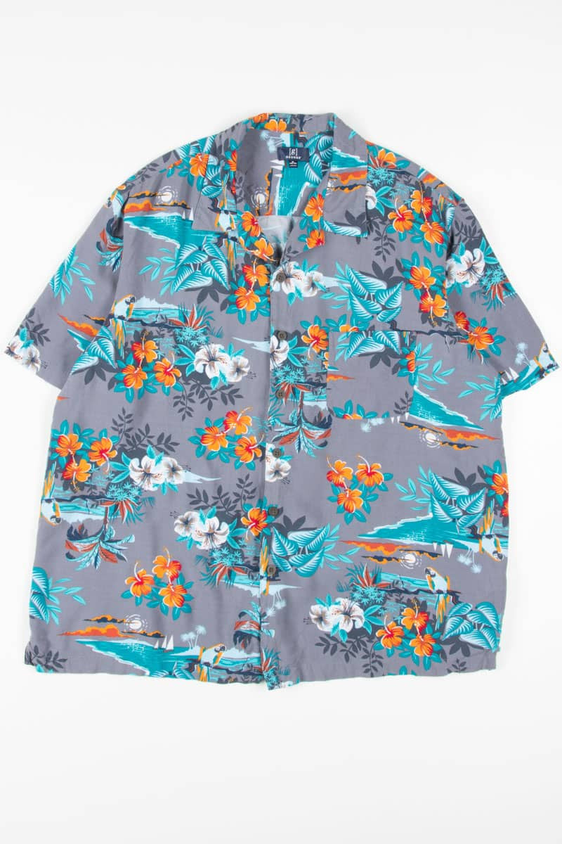 Grey Floral Parrot Hawaiian Shirt 1833