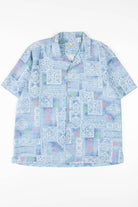 Blue Geometric Patterned Silk Hawaiian Shirt 1838