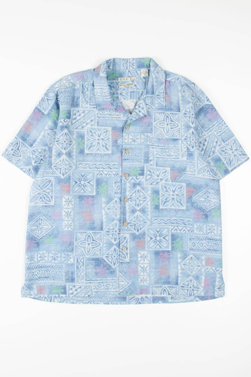 Blue Geometric Patterned Silk Hawaiian Shirt 1838