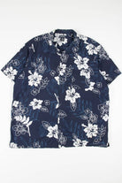 Blue 90s Hibiscus Print Hawaiian Shirt 1842