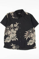Black Large Print Hibiscus Hawaiian Shirt 1844