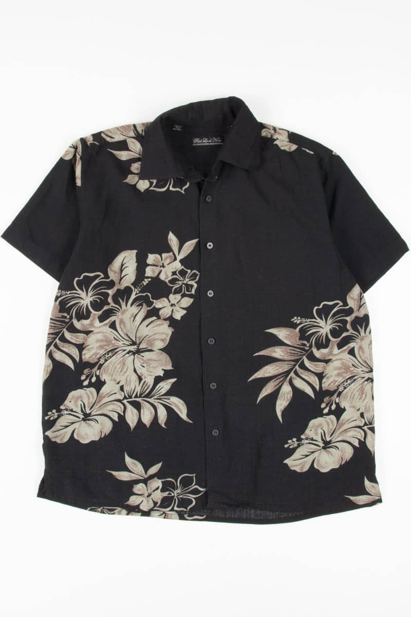 Black Large Print Hibiscus Hawaiian Shirt 1844