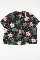 Black & Pink Hibiscus Print Hawaiian Shirt 1849