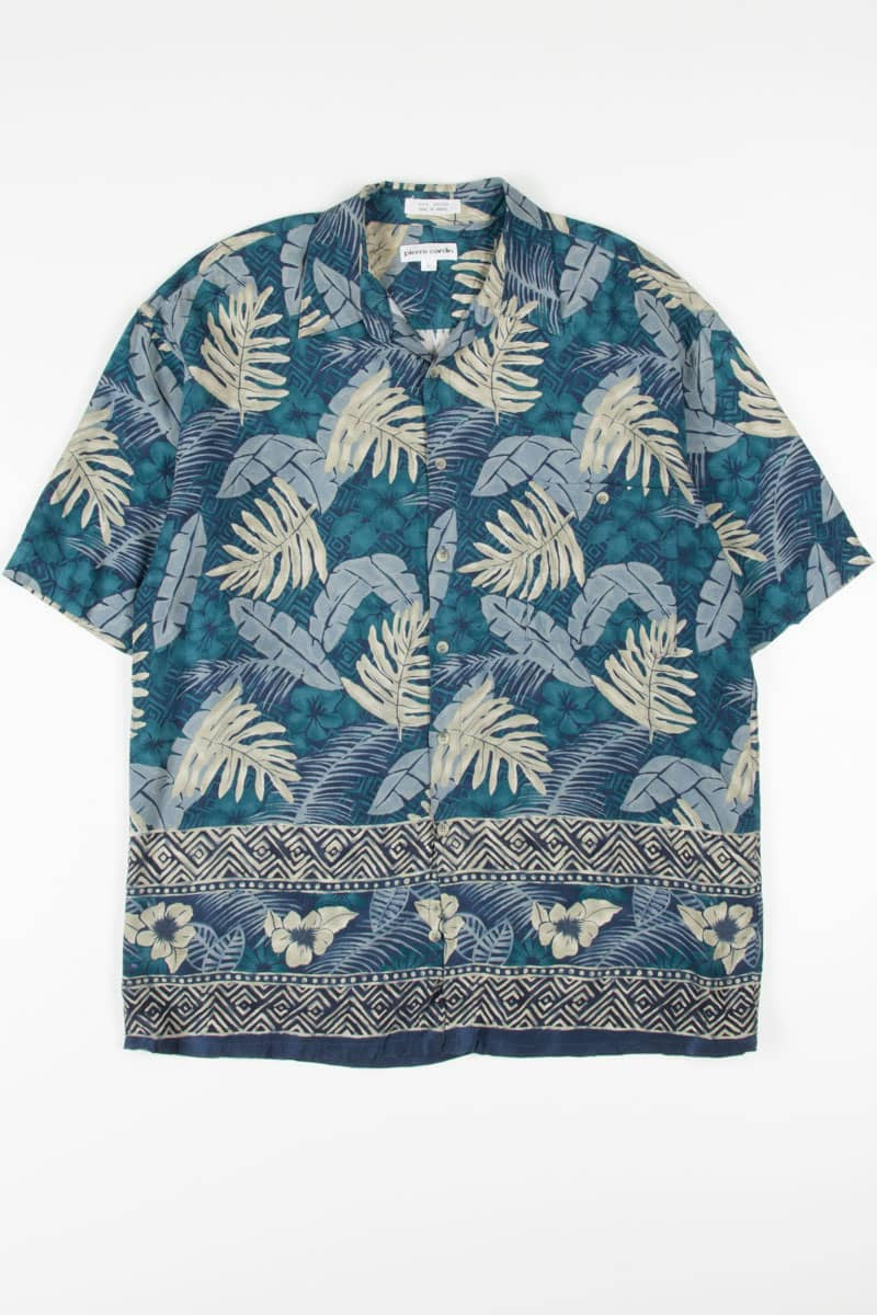 Teal Leaf Print Hawaiian Shirt 1868