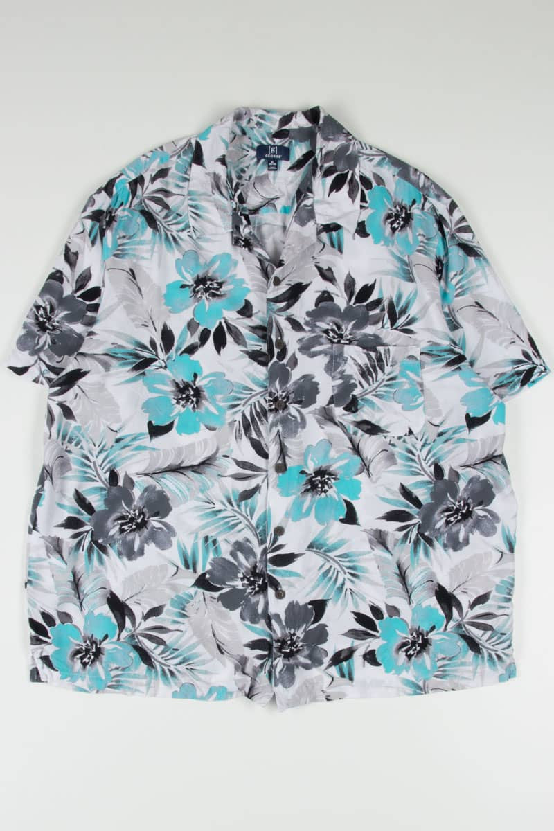 Teal Watercolored Floral Hawaiian Shirt 1872