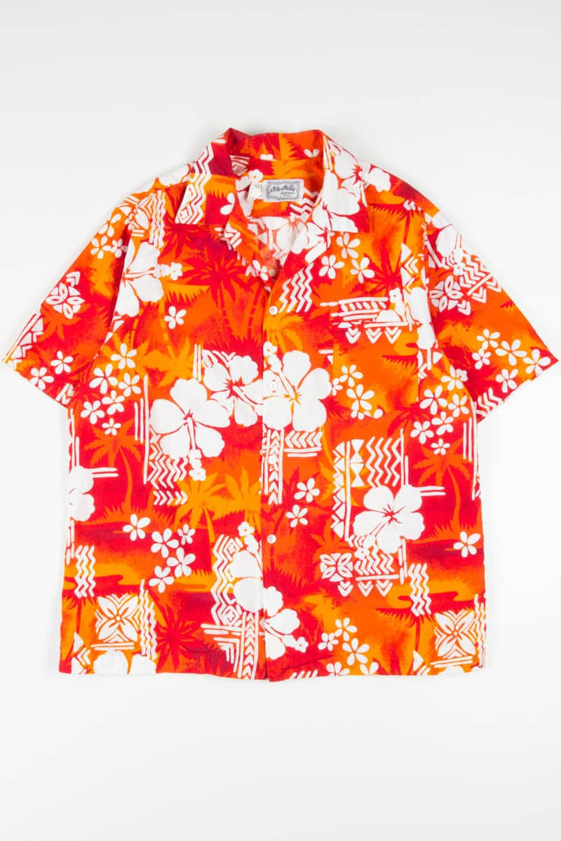 Retro Orange Hibiscus Hawaiian Shirt 1874